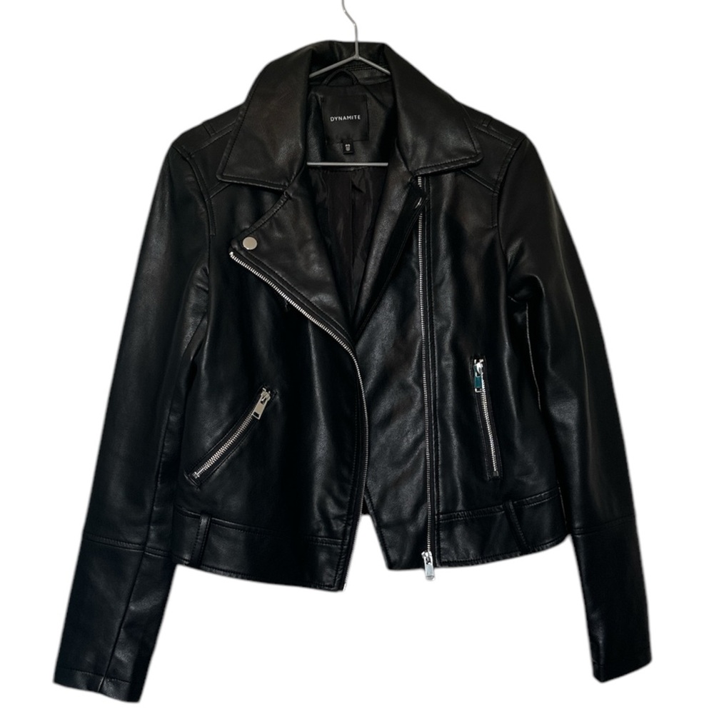 Dynamite Black Leather Jacket Asymmetrical Moto Style